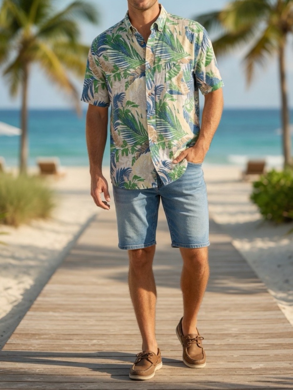 Southern Tide Tropical Short Sleeve Button-Up Shirt - Linen Blend Large